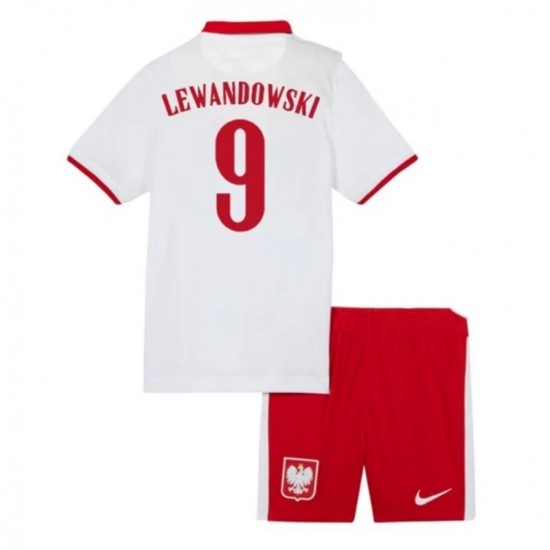 Camisola Polónia Robert Lewandowski 9 Criança Equipamento Primeiro Euro 2020 Manga Curta